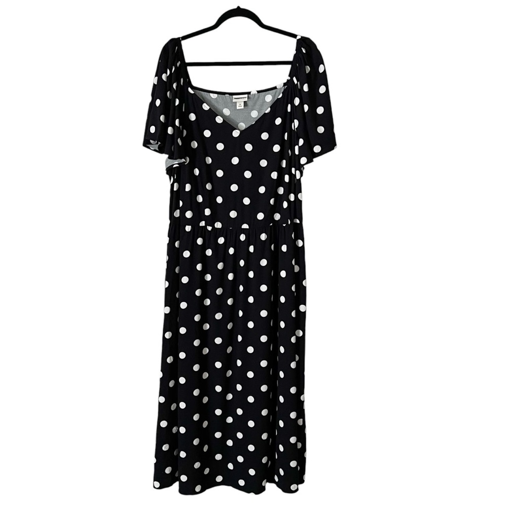 Ava & Viv Women's Black & White Polka Flutter Short Sleeve Midi Dress 3x - Picture 9 of 12